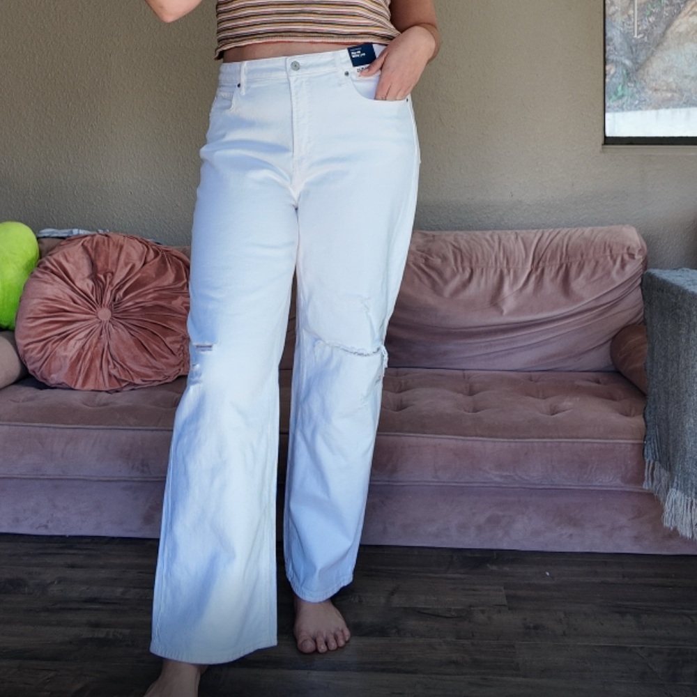 Old Navy White Sky-High Wide Leg Women Jeans